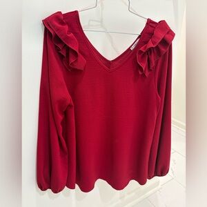 JODIFL Red Ruffle Blouse